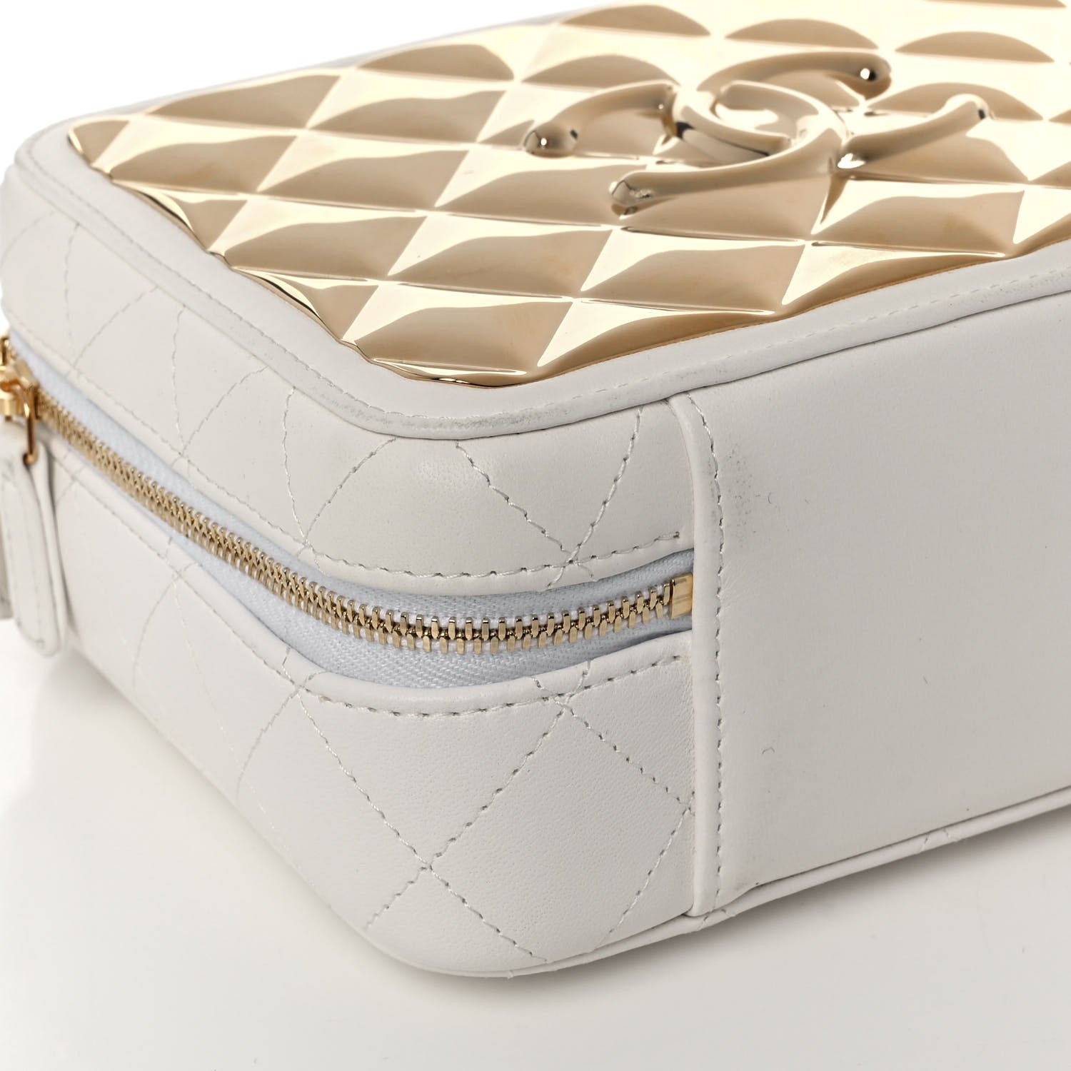 Chanel Lambskin Quilted Golden Plate Vanity Case White Gold 8 of 9