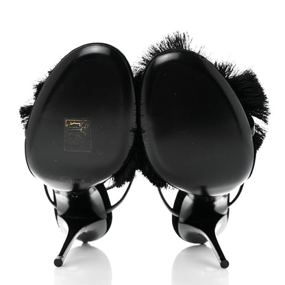 Saint Laurent Vernice Chiffon Tassel Embellished Pierre Pon Pon 110 Sandals 37 Black 6 of 7