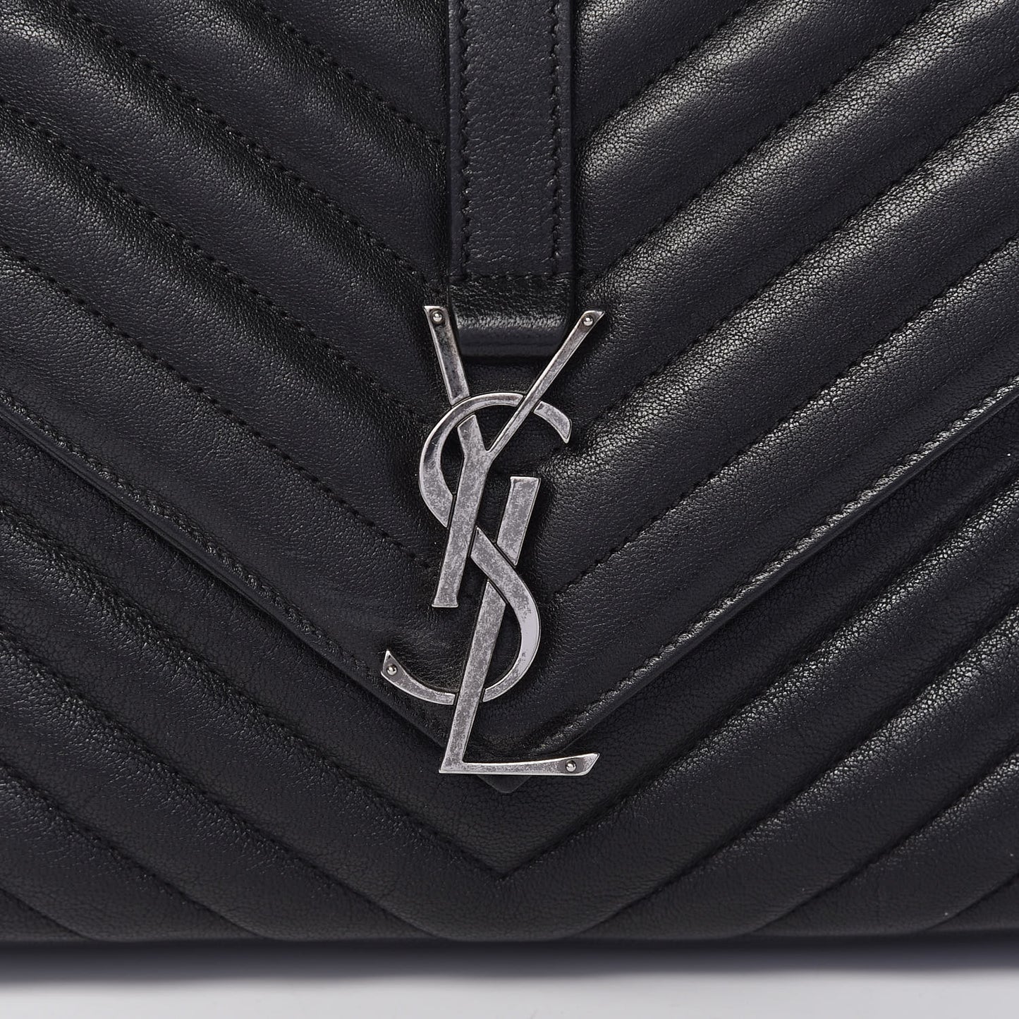 Sheepskin Matelasse Chevron Monogram Medium College Bag Black
