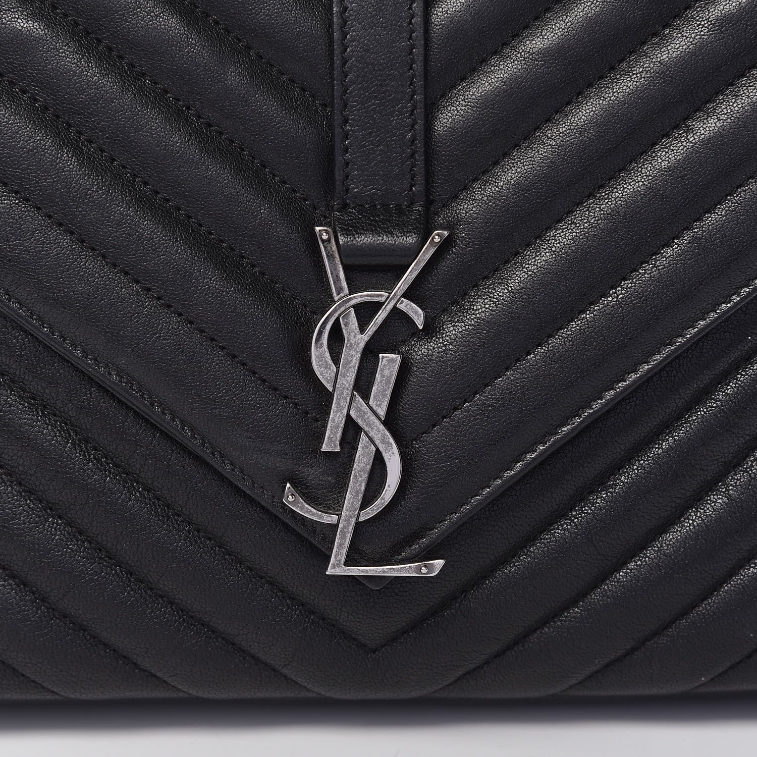 Saint Laurent Sheepskin Matelasse Chevron Monogram Medium College Bag Black 9 of 12