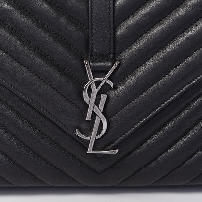 Saint Laurent Sheepskin Matelasse Chevron Monogram Medium College Bag Black 9 of 12