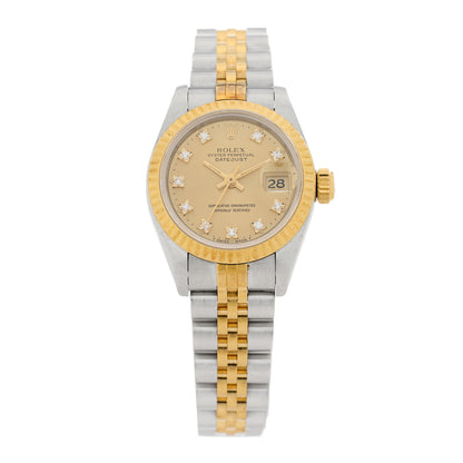 Rolex Stainless Steel 18K Yellow Gold Diamond 26mm Oyster Perpetual Datejust Watch Champagne 69173 1 of 4