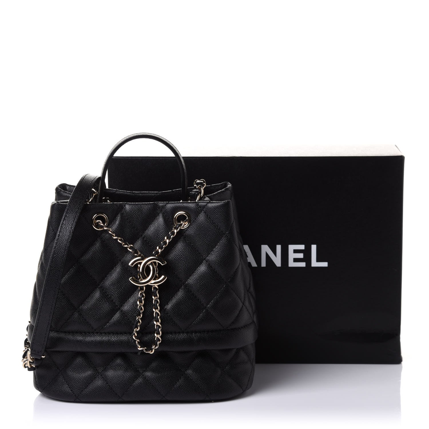 Chanel Caviar Quilted Rolled Up Bucket Drawstring Bag Black 12 of 12