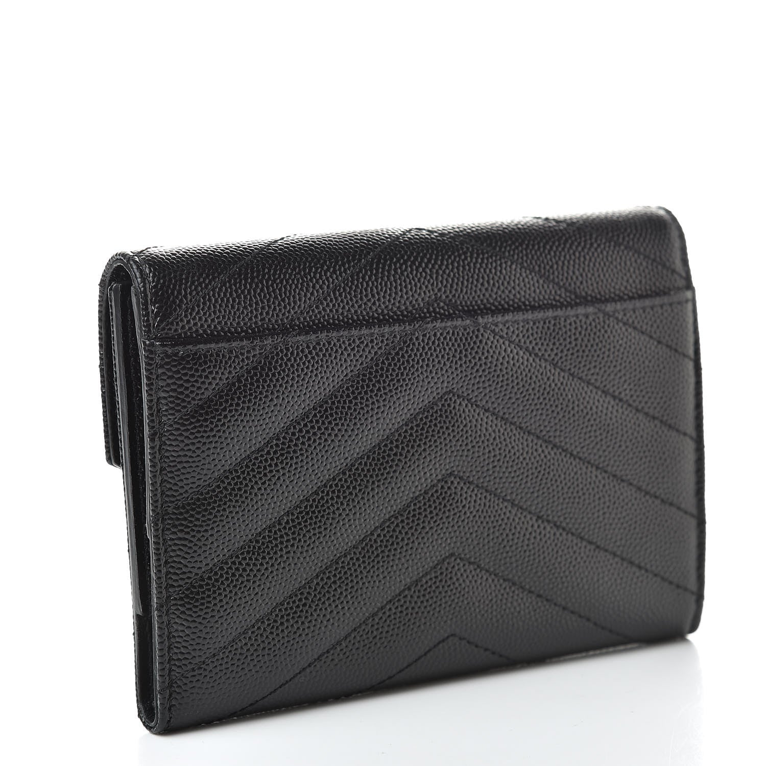 Saint Laurent Grain De Poudre Matelasse Chevron Small Monogram Passport Case Black 3 of 8