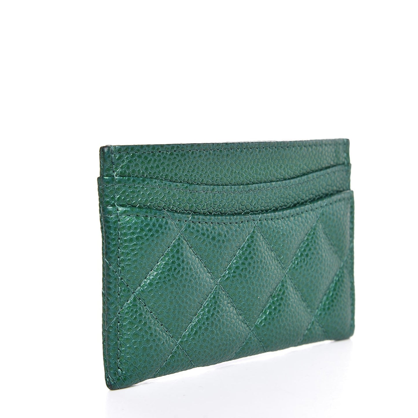 Metallic Caviar Quilted Card Holder Green