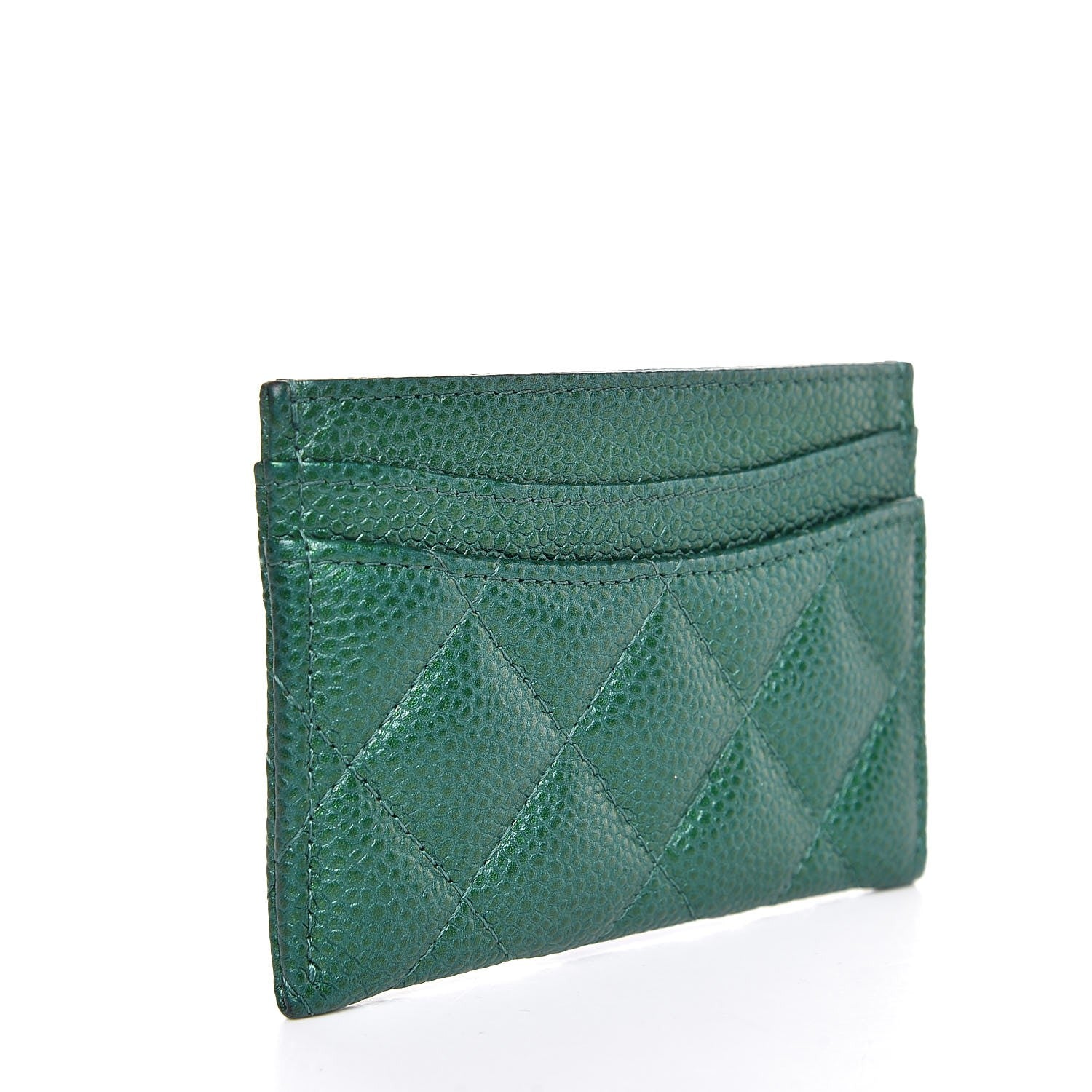 Chanel Metallic Caviar Quilted Card Holder Green 3 of 9