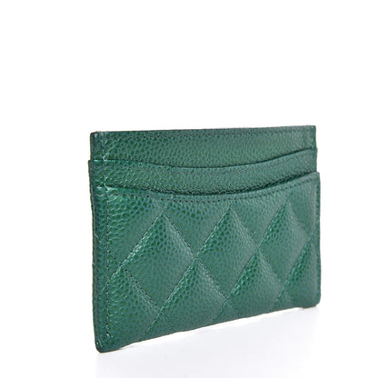 Chanel Metallic Caviar Quilted Card Holder Green 3 of 9