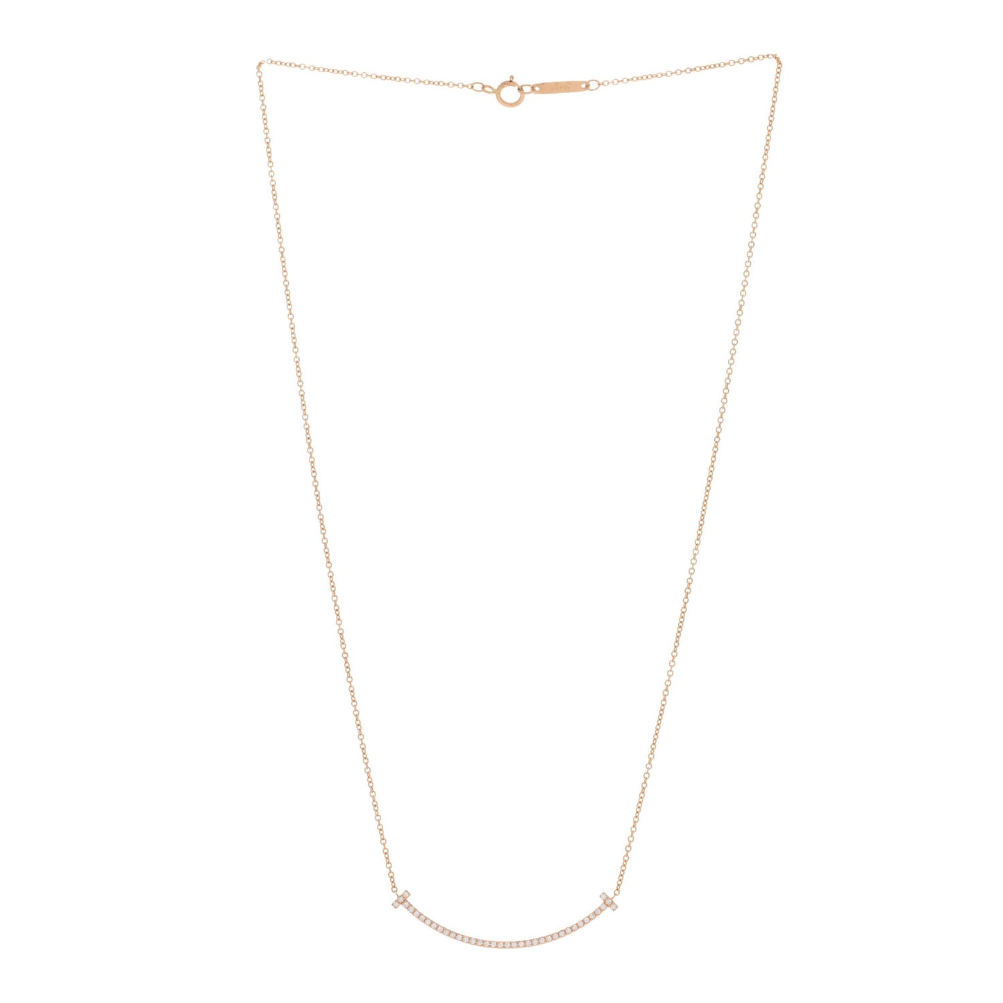 18K Rose Gold Diamond Small T Smile Pendant Necklace