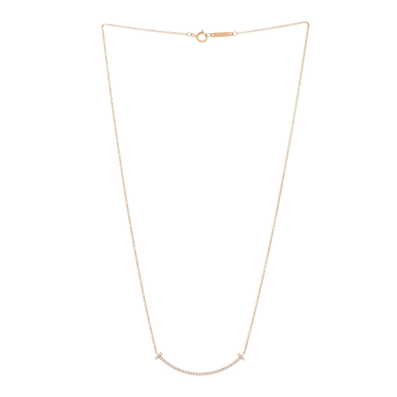 Tiffany 18K Rose Gold Diamond Small T Smile Pendant Necklace 3 of 5