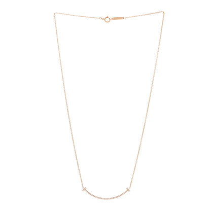 Tiffany 18K Rose Gold Diamond Small T Smile Pendant Necklace 3 of 5