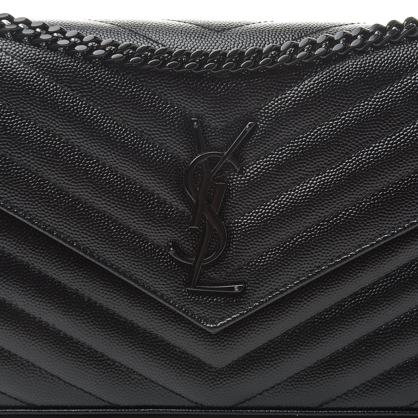 Grain De Poudre Matelasse Chevron Monogram Chain Wallet Black