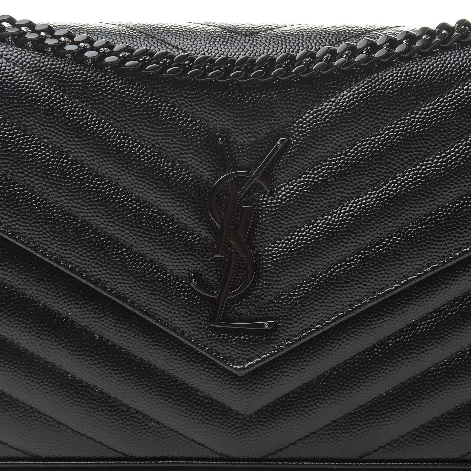Saint Laurent Grain De Poudre Matelasse Chevron Monogram Chain Wallet Black 7 of 12