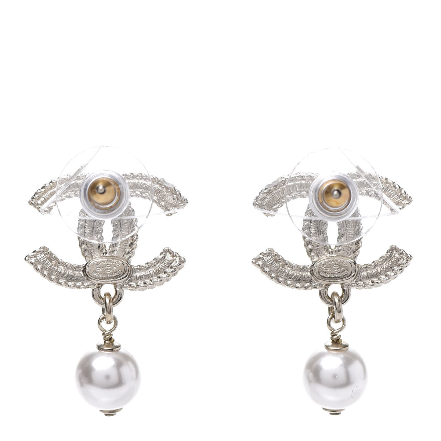 Crystal Pearl CC Drop Earrings Gold