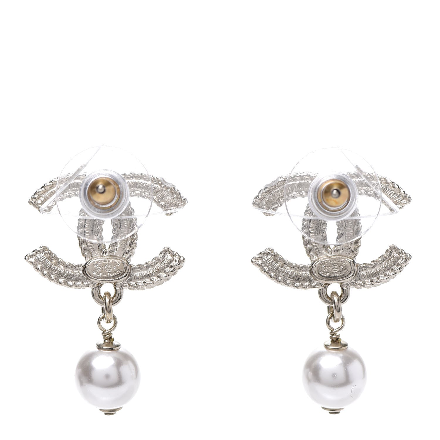 Chanel Crystal Pearl CC Drop Earrings Gold 3 of 5