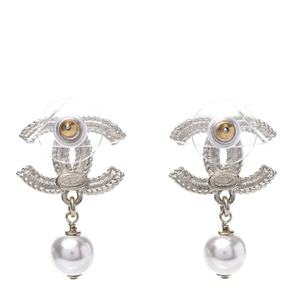 Chanel Crystal Pearl CC Drop Earrings Gold 3 of 5