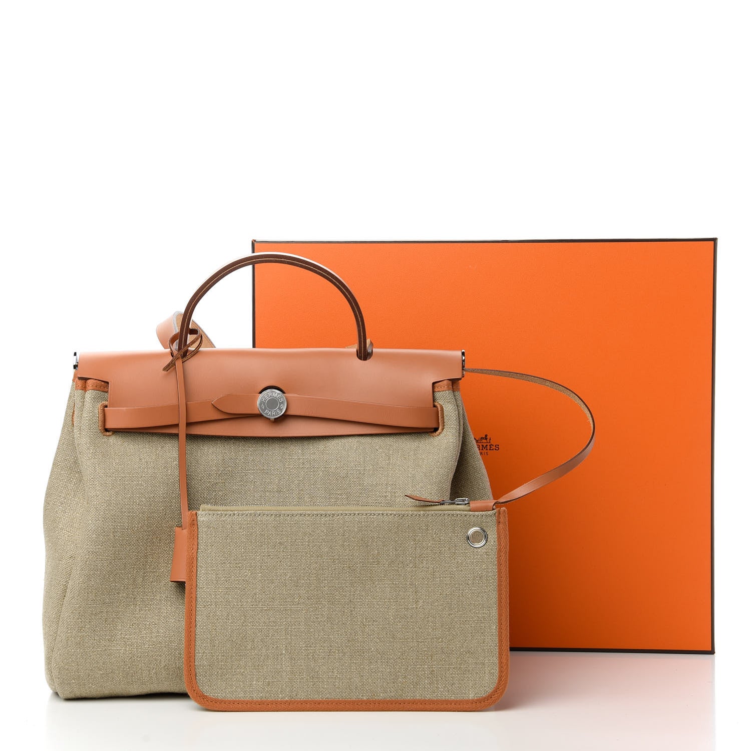 Hermes Military Toile Vache Hunter Herbag Zip Retourne 31 PM Beton Naturel 10 of 10