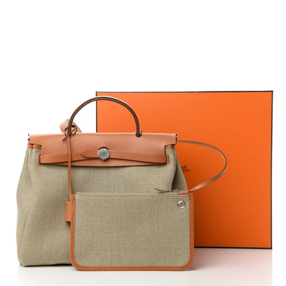 Hermes Military Toile Vache Hunter Herbag Zip Retourne 31 PM Beton Naturel 10 of 10
