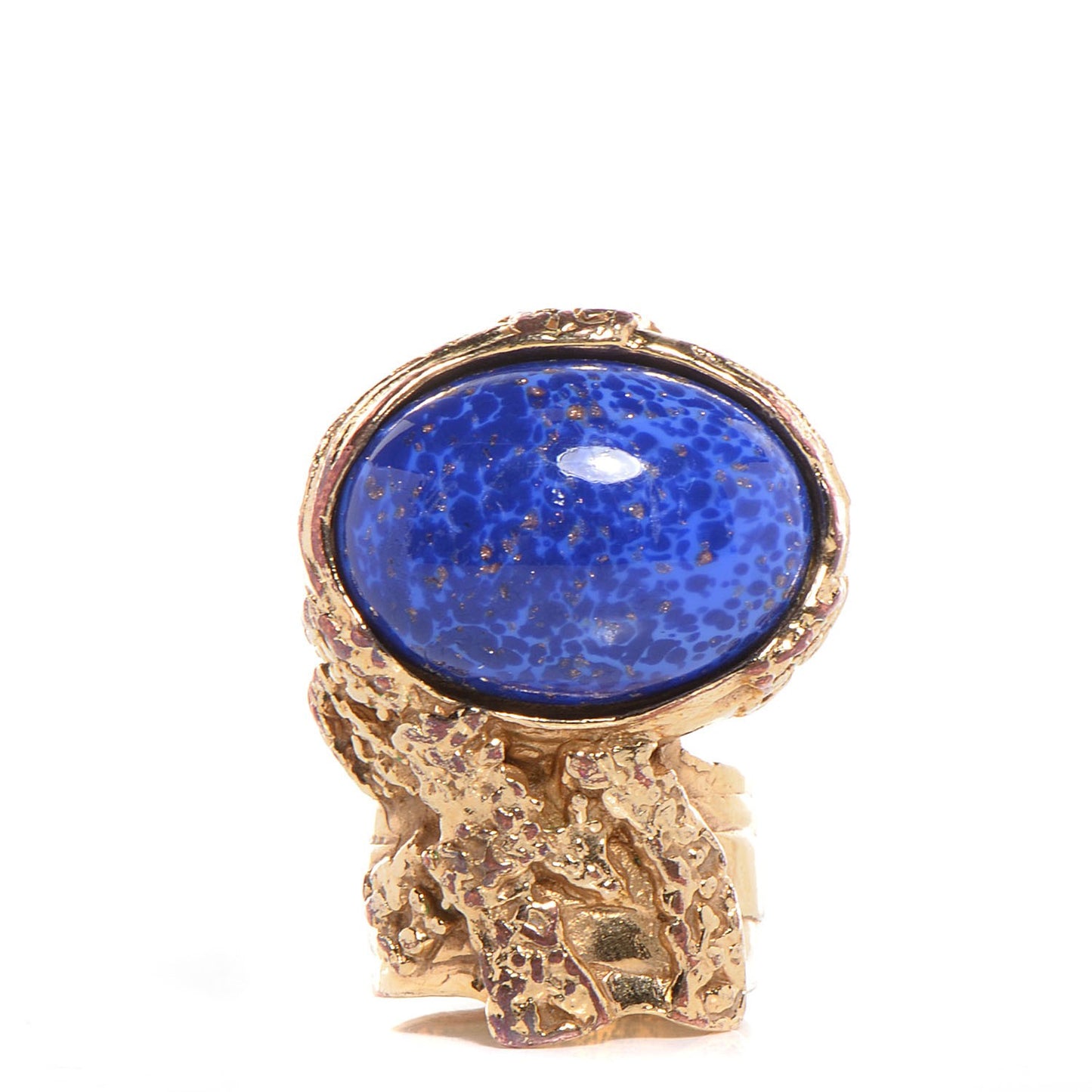 Glass Cabochon Arty Ovale Ring 8 Gold Lapis
