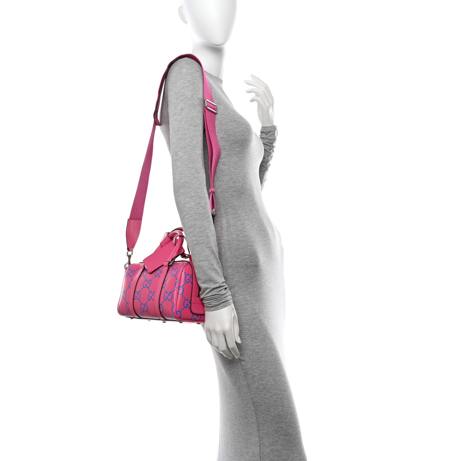 Gucci Calfskin GG Tennis Bi-Color Embossed Mini Duffle Bag Modern Fucsia Modern Blue 2 of 11