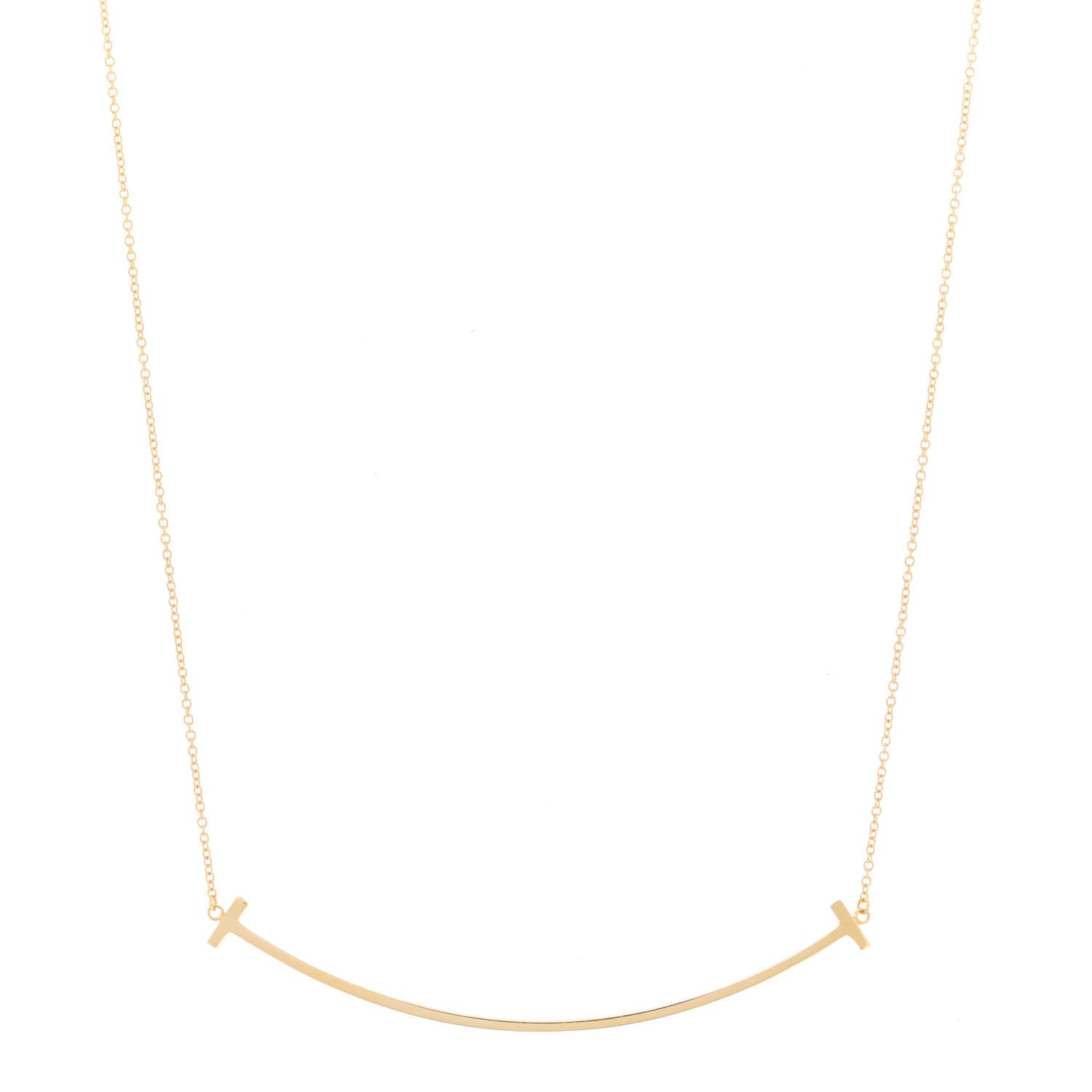 Tiffany 18K Yellow Gold Large T Smile Pendant Necklace 1 of 5
