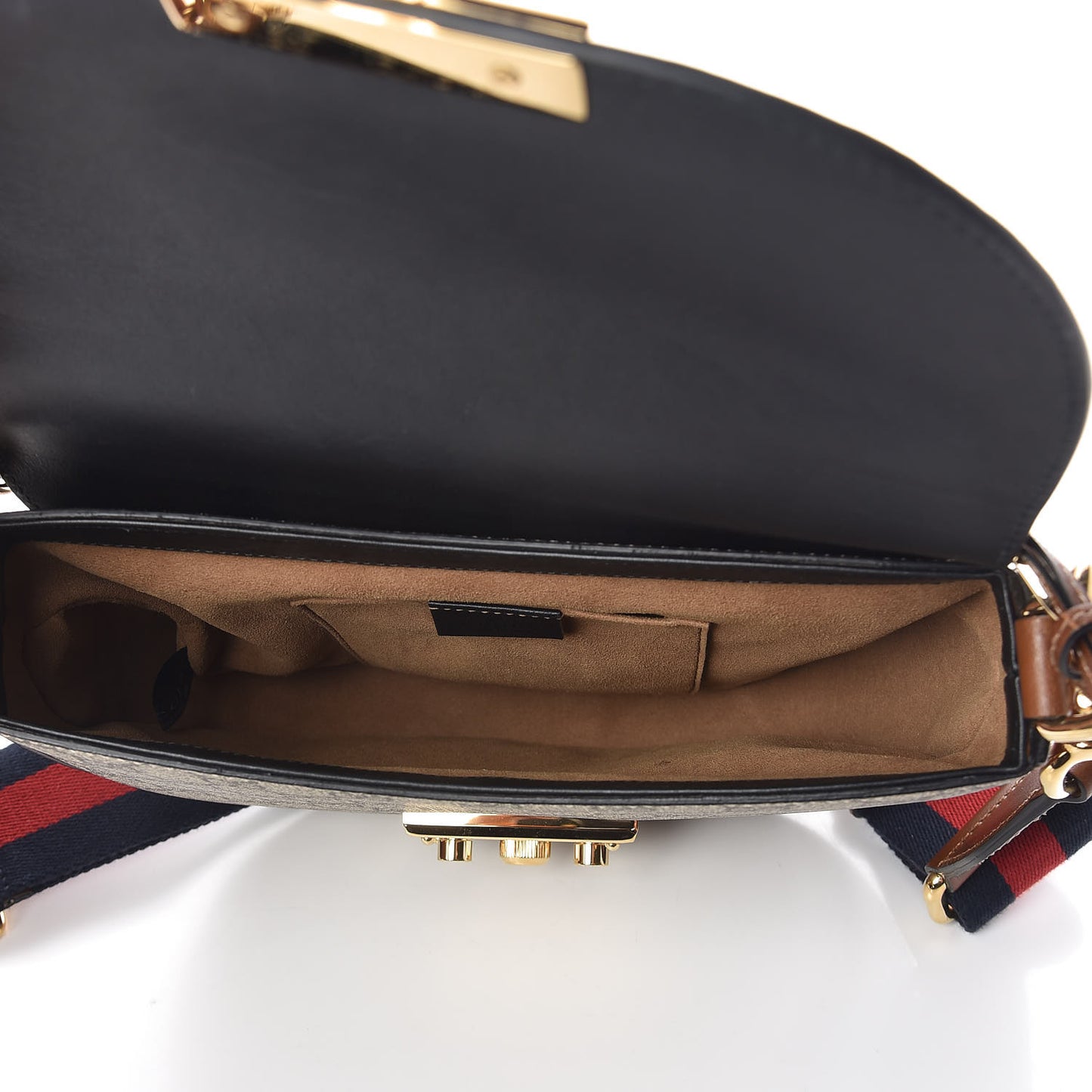 GG Supreme Monogram Web Medium Padlock Messenger Shoulder Bag Black