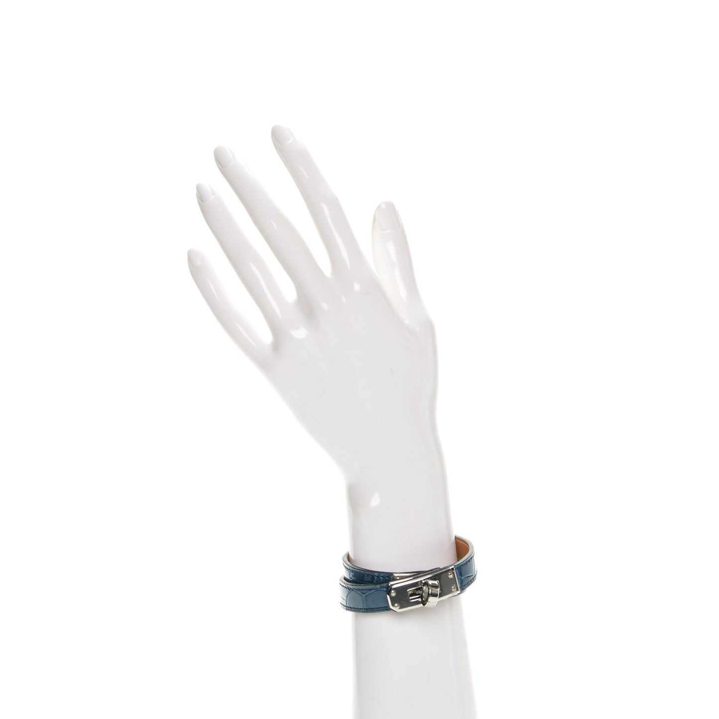 Shiny Alligator Kelly Double Tour Bracelet S Bleu Roi
