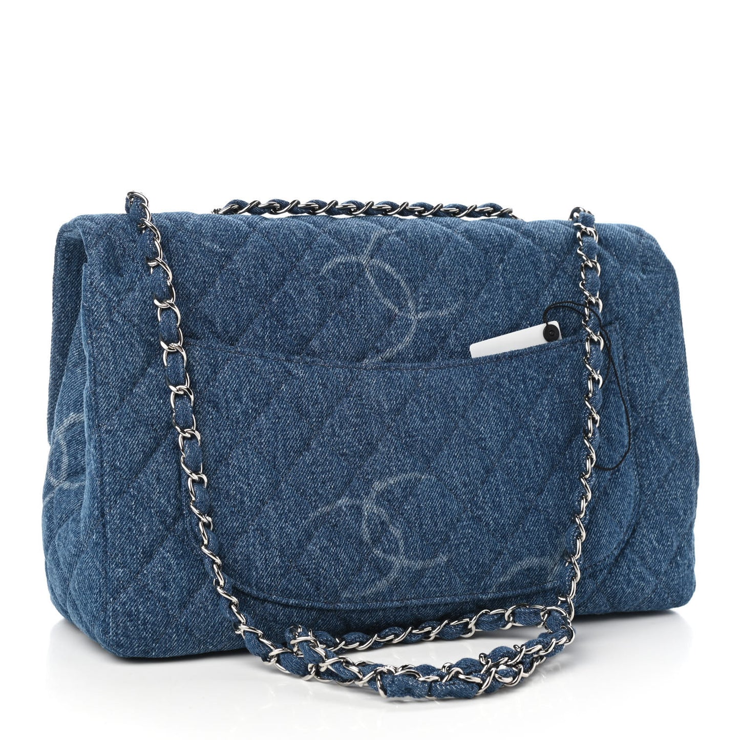Denim Quilted CC Print Jumbo Single Flap Blue