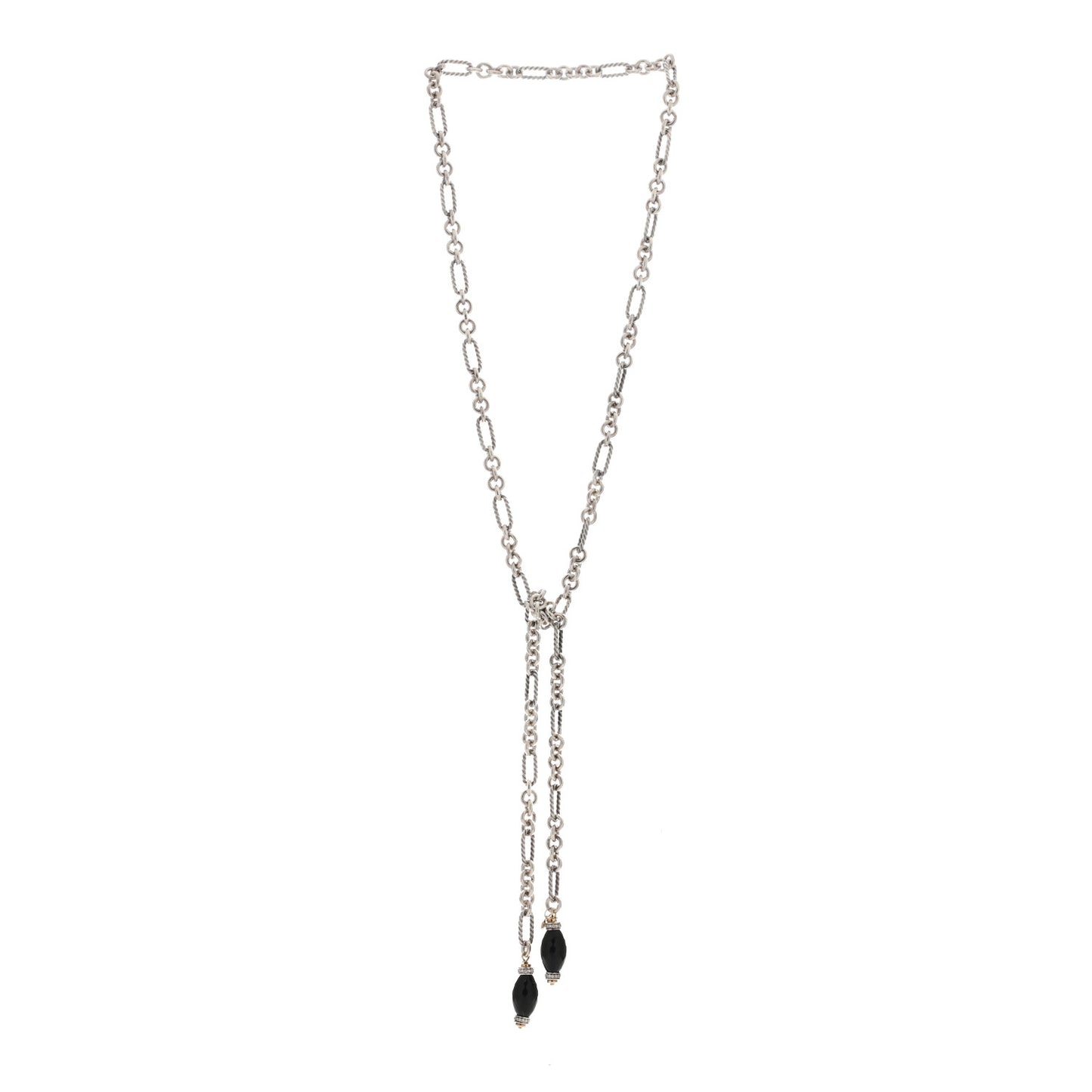 Sterling Silver 18K Yellow Gold Diamond Black Onyx Figaro Chain Wrap Necklace