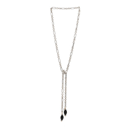 David Yurman Sterling Silver 18K Yellow Gold Diamond Black Onyx Figaro Chain Wrap Necklace 2 of 3