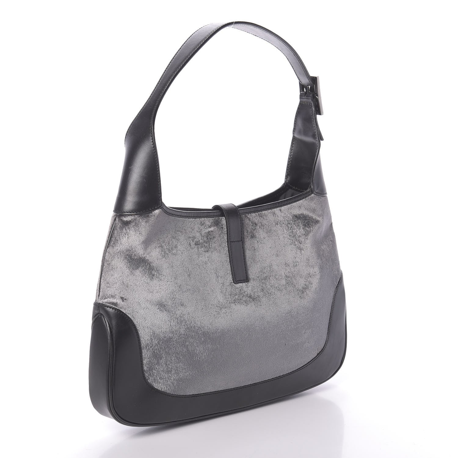 Gucci Velvet Calfskin Jackie O Hobo Grey Black 3 of 9
