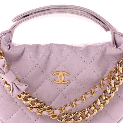 Chanel Shiny Caviar Quilted Bow Pouch Hobo Light Purple 7 of 9