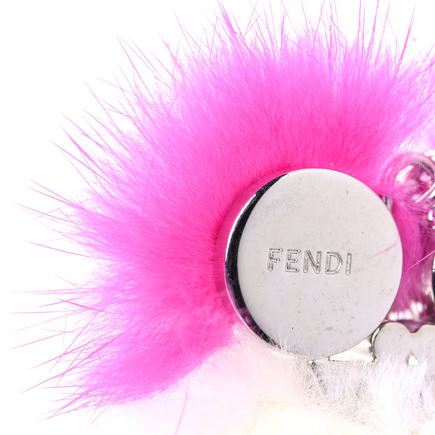 Rabbit Mink Fox Fur F is Fendi Teen Witch Bag Charm White Multicolor