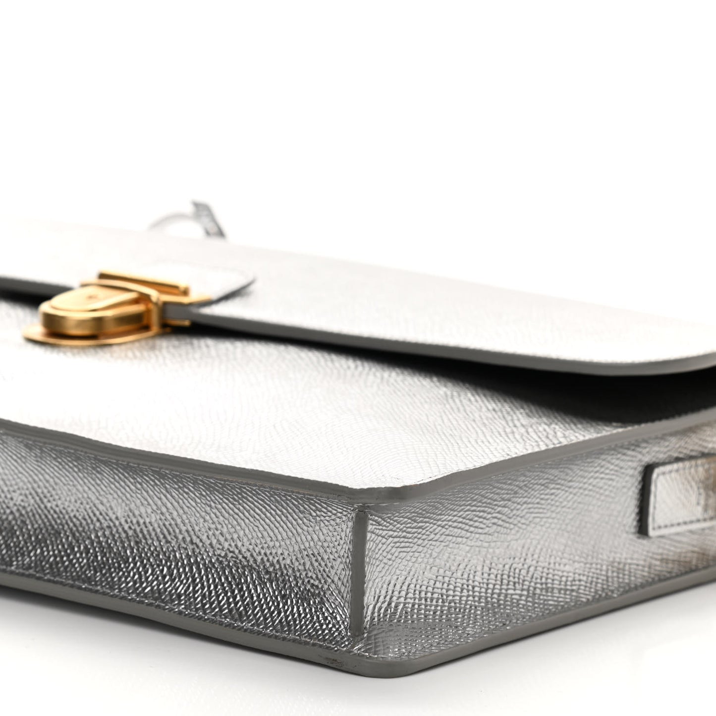 Laminated Grained Calfskin Cartable Small Briefcase Silver