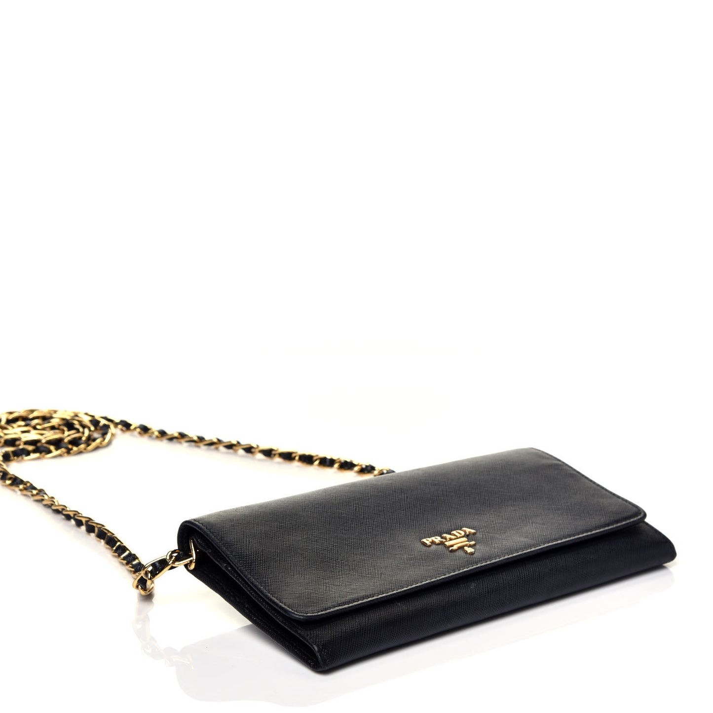 Saffiano Metal Oro Chain Wallet Black