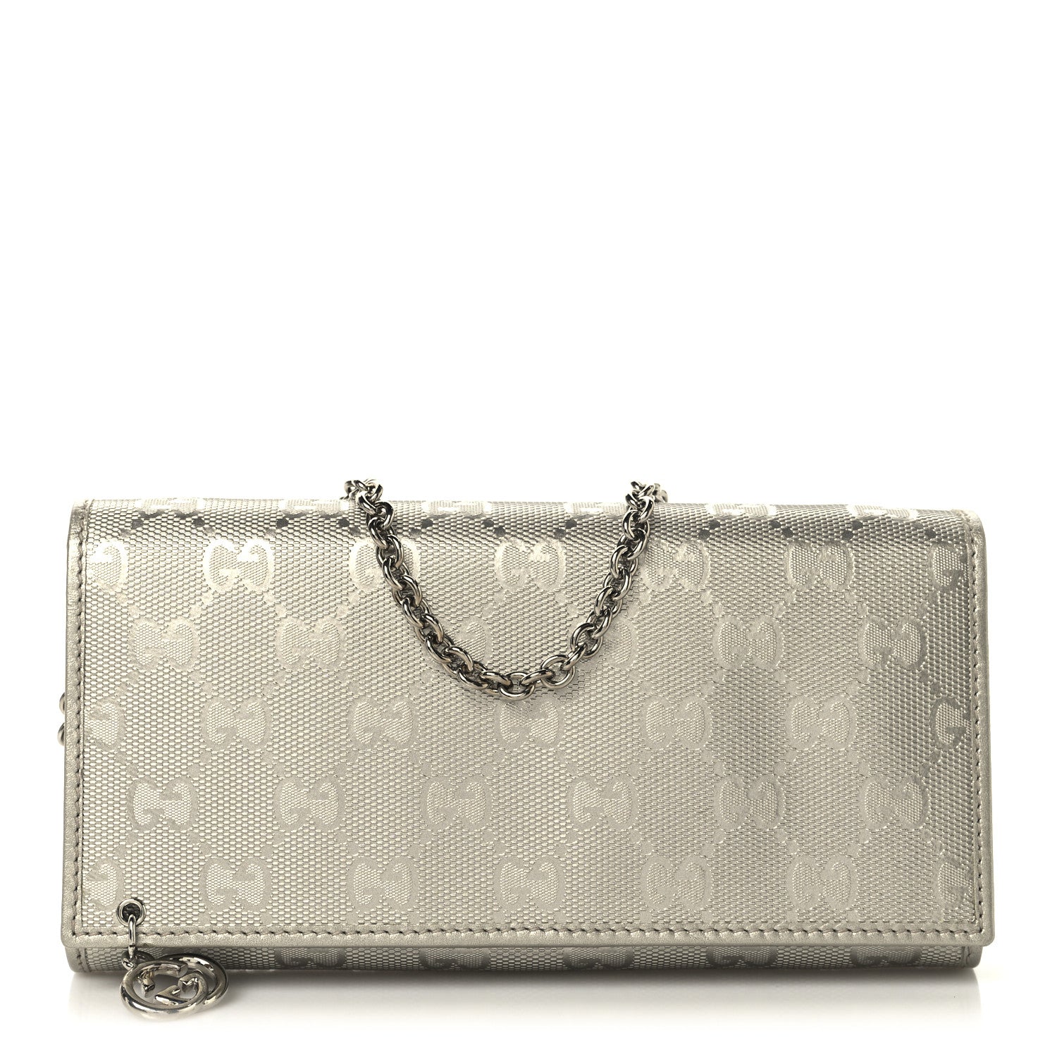 Gucci Imprime Monogram GG Pierce Chain Clutch Wallet Silver 1 of 13