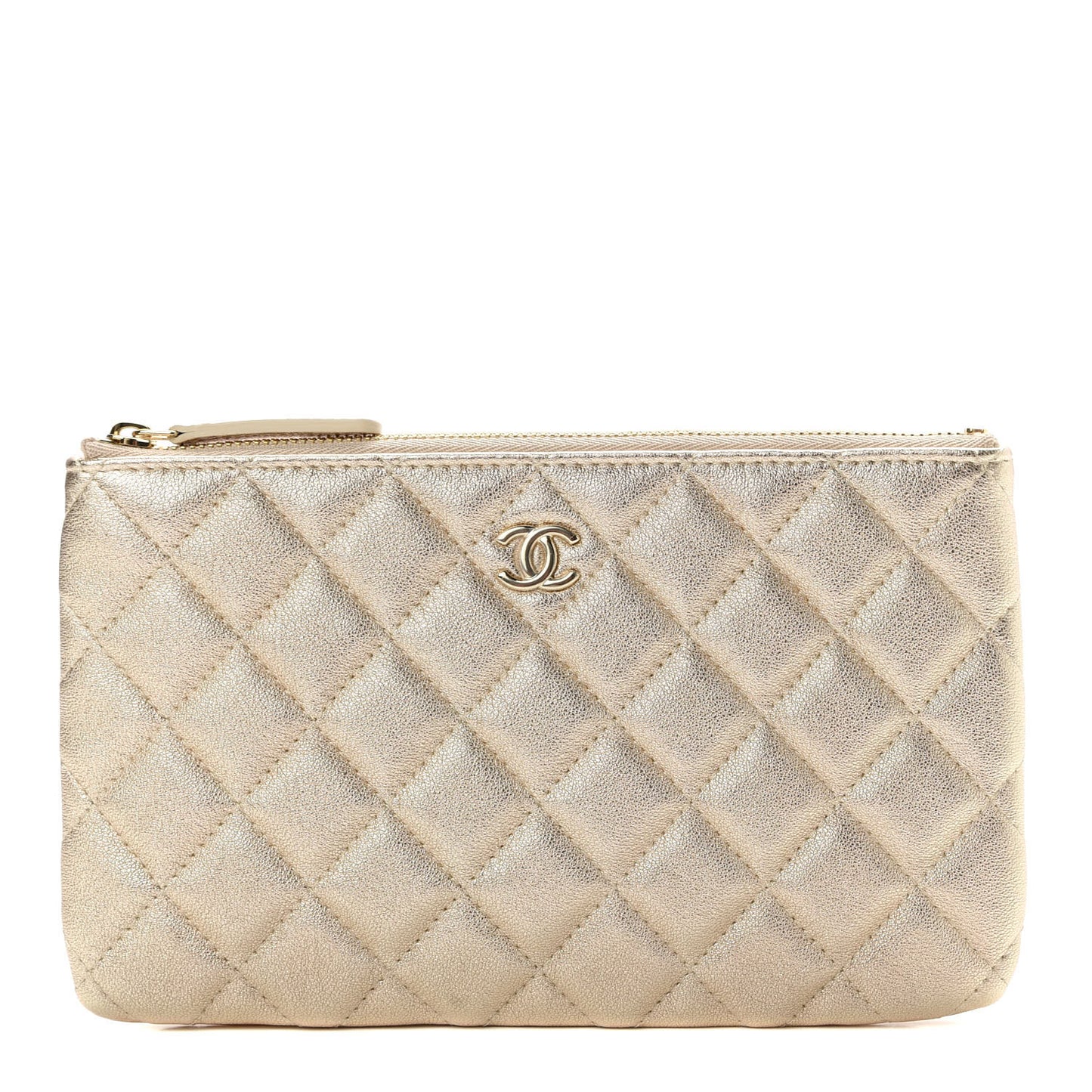 Metallic Lambskin Quilted Cosmetic Case Gold