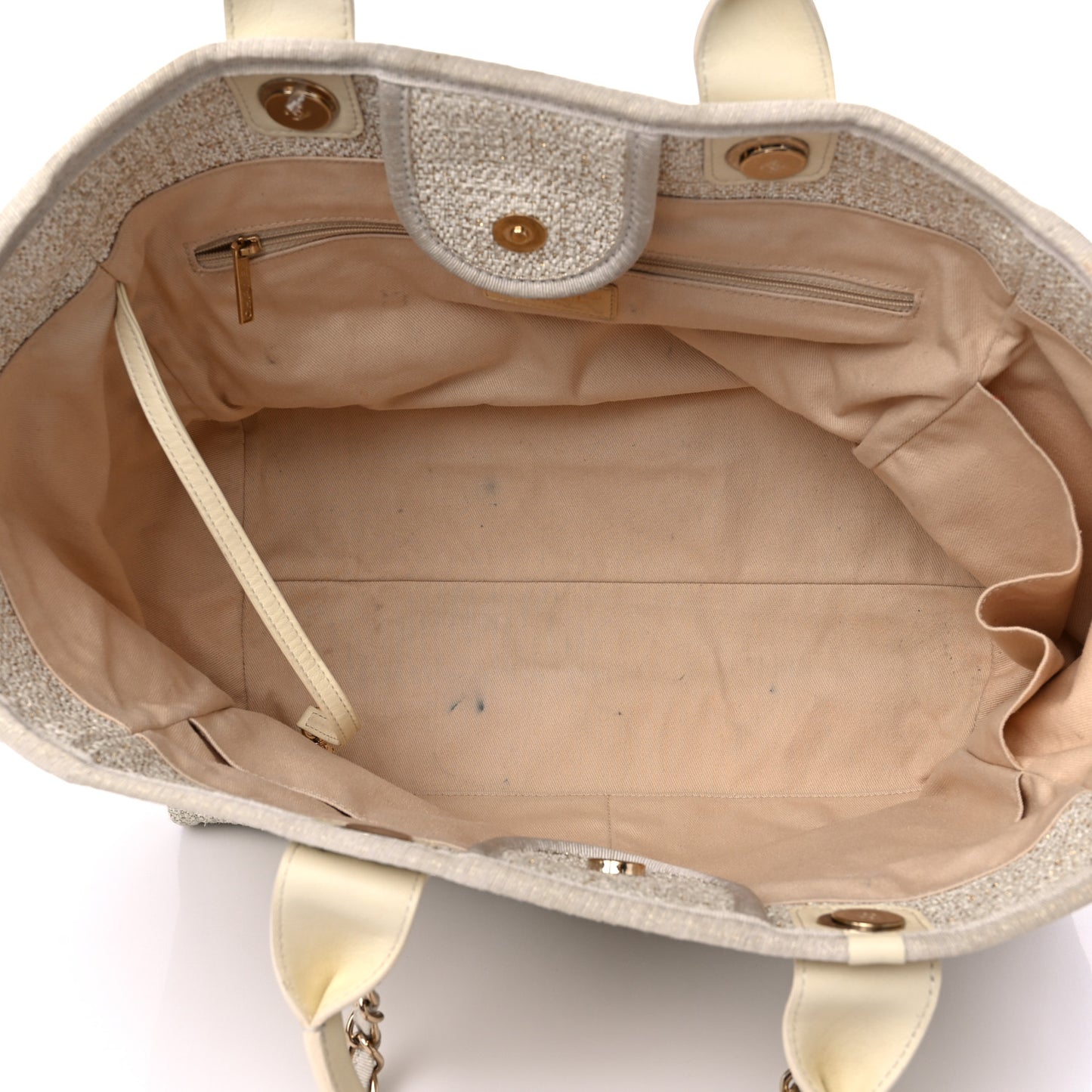 Lurex Boucle Medium Deauville Tote White