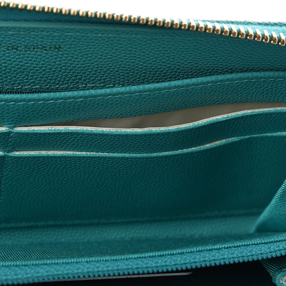Chanel Caviar Quilted Large Gusset Zip Around Wallet Turquoise 10 of 11