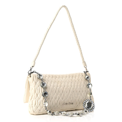 Miu Miu Nappa Matelasse Crystal Flap Clutch White 2 of 8