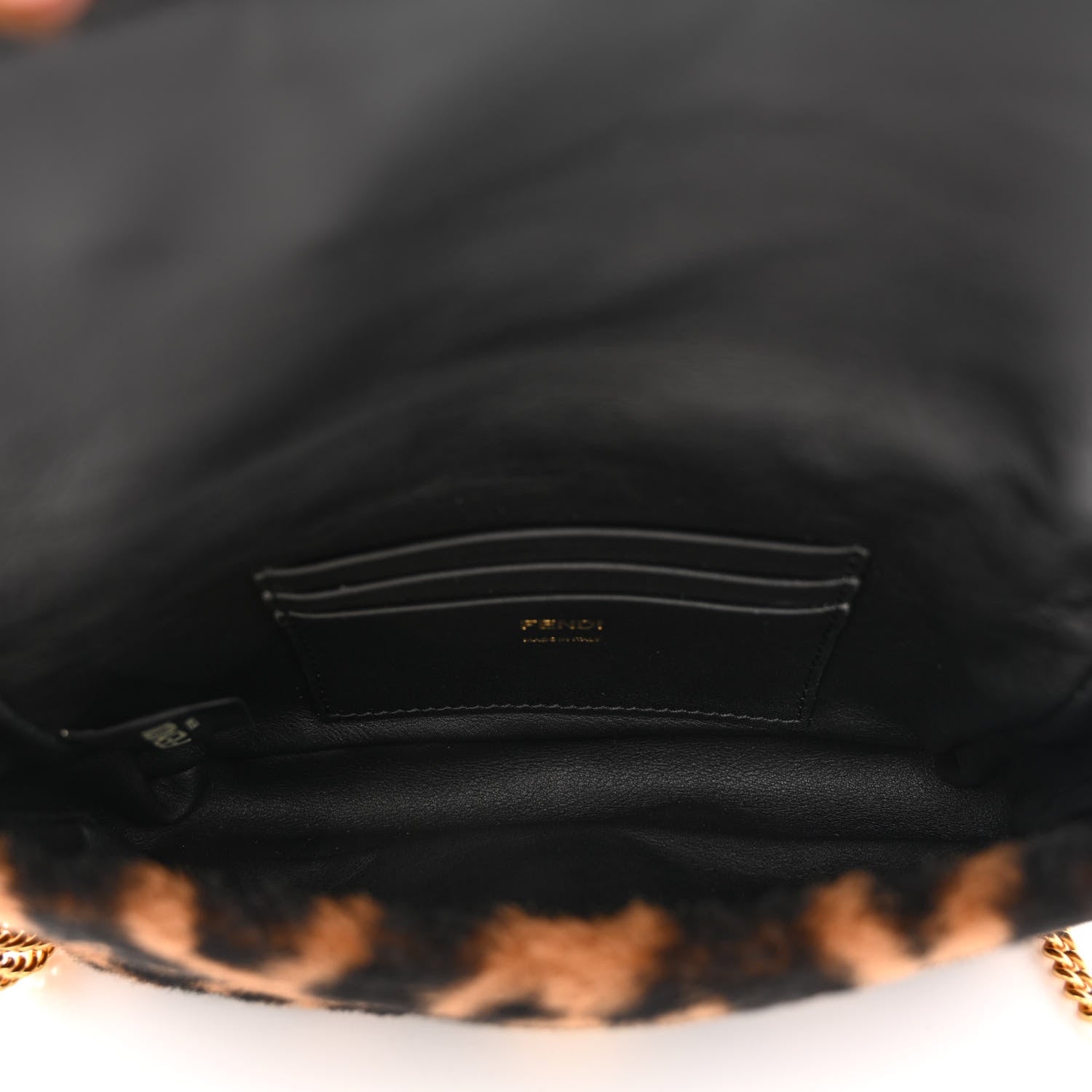 Fendi Shearling Vitello Dolce Macro FF 1974 Mini Baguette Tobacco Black 5 of 10