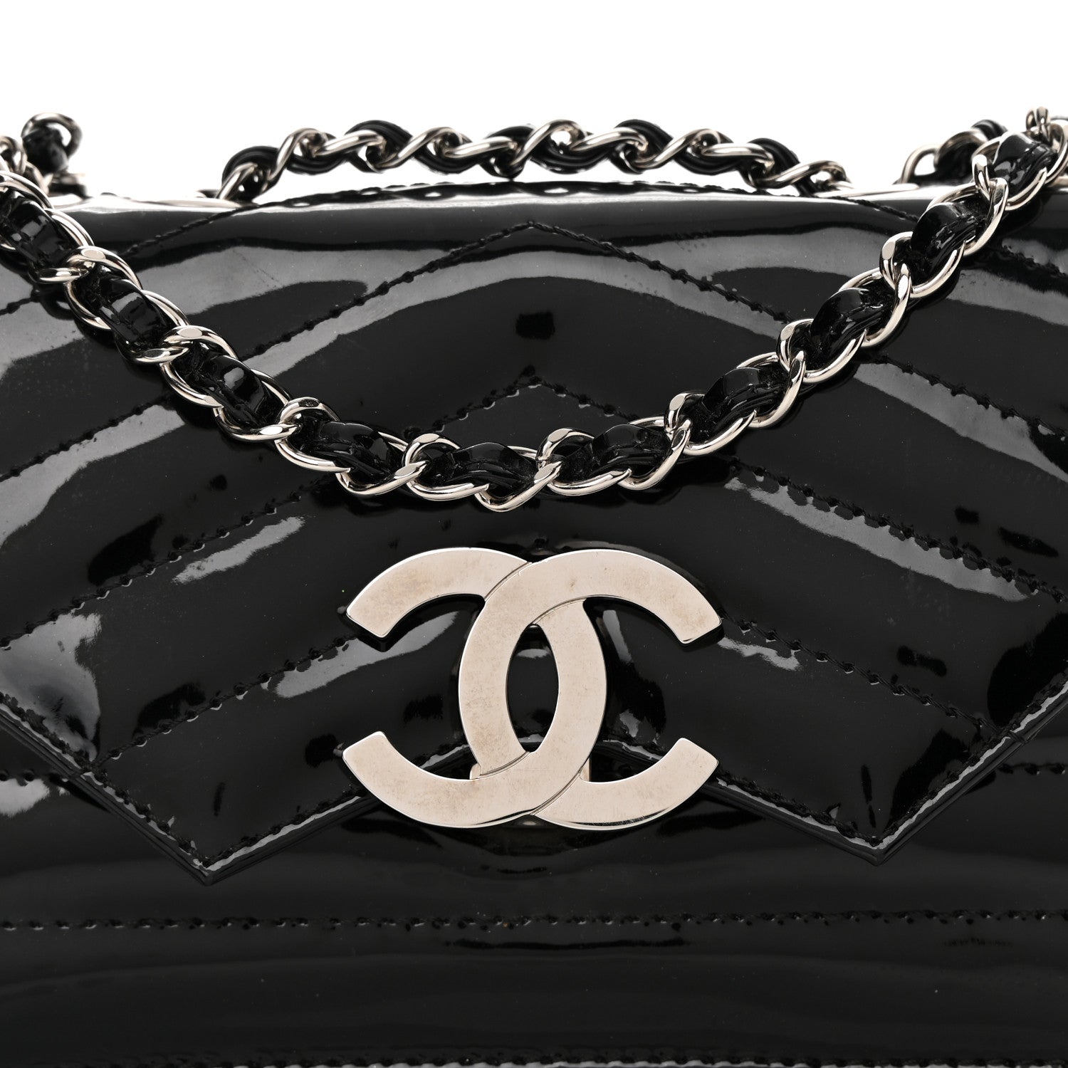 Chanel Patent Quilted Chevron Cutaway Flap Bag Black 7 of 14