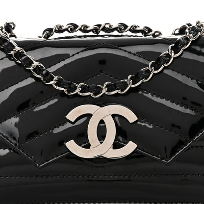 Chanel Patent Quilted Chevron Cutaway Flap Bag Black 7 of 14