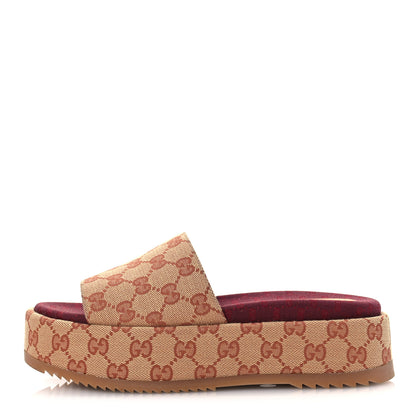 Gucci Canvas GG Monogram Angelina Platform Slide Sandals 38.5 Beige Ruggine 1 of 12