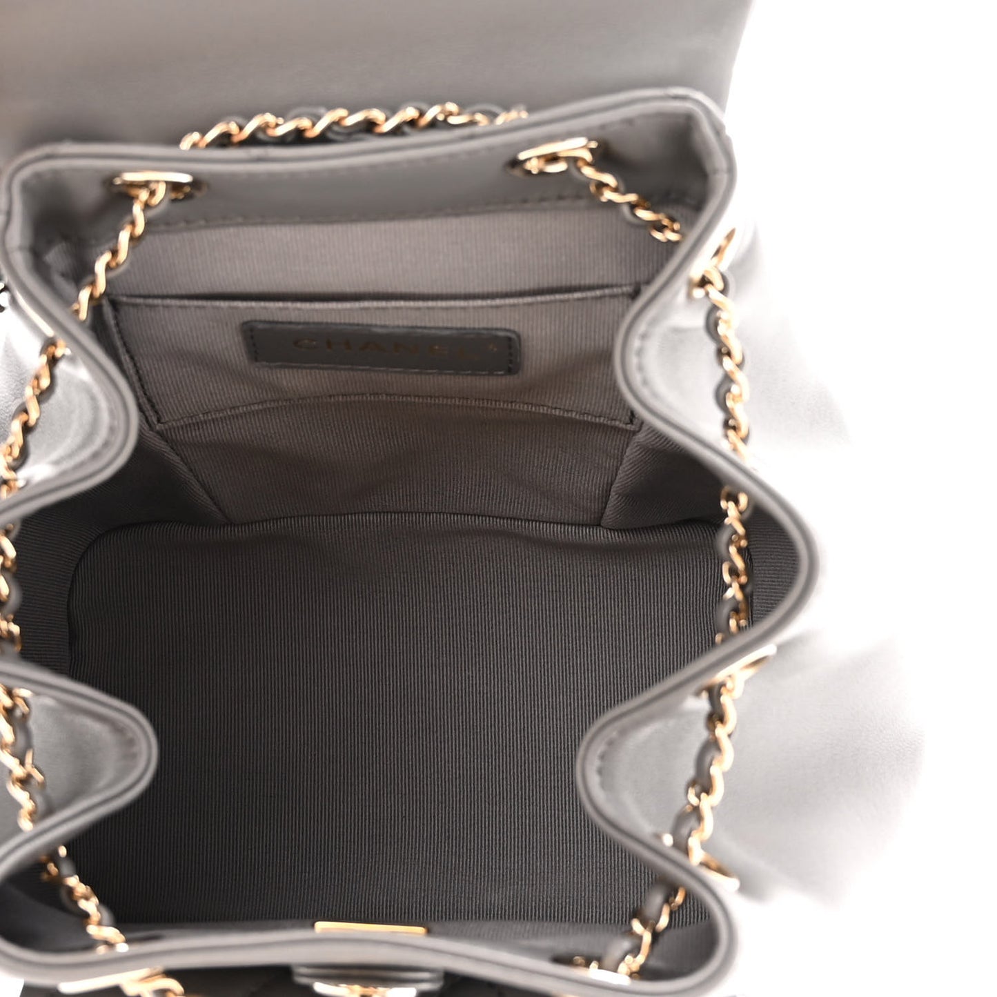 Lambskin Quilted Small Duma Drawstring Backpack Grey