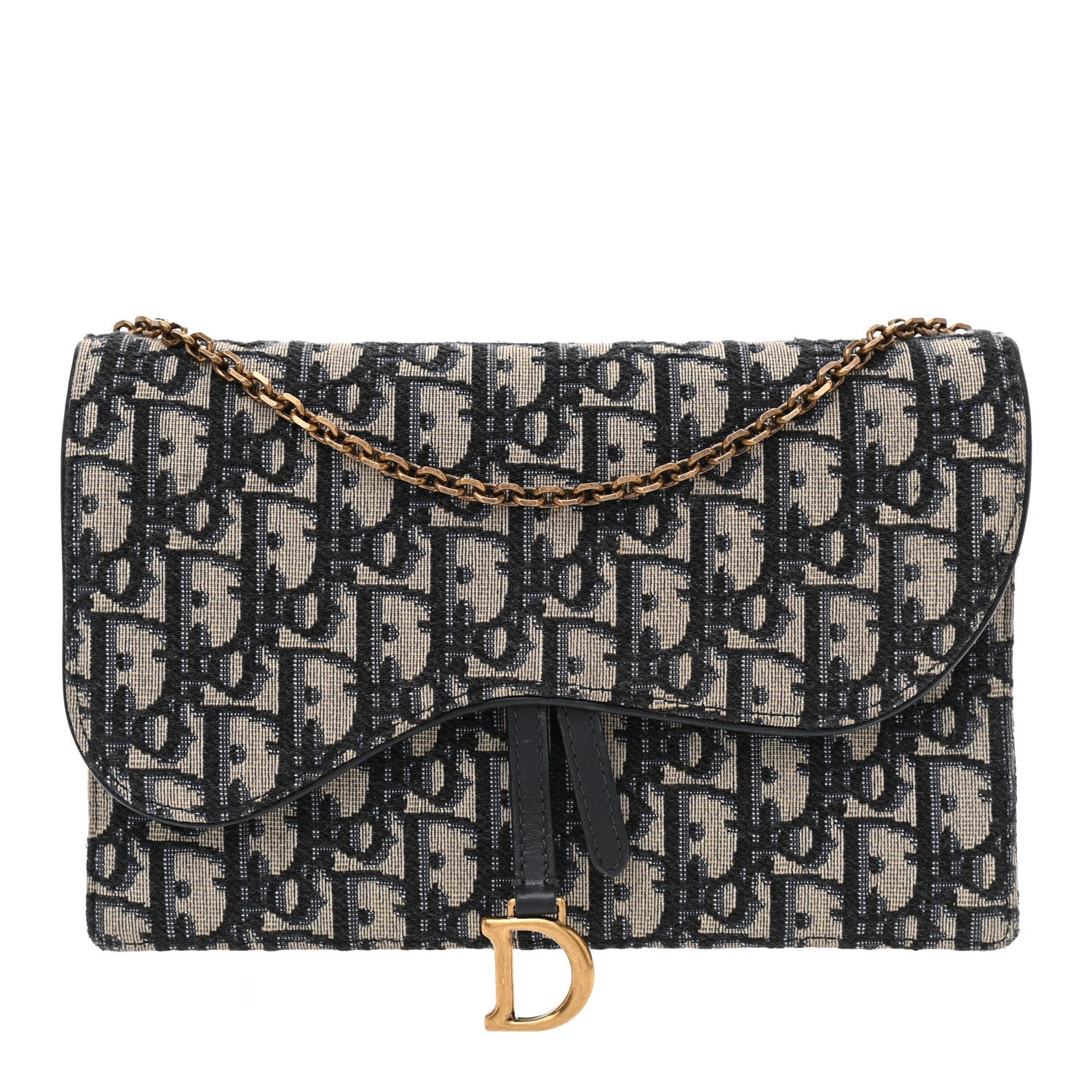 Christian Dior Oblique Saddle Chain Pouch Blue 1 of 8