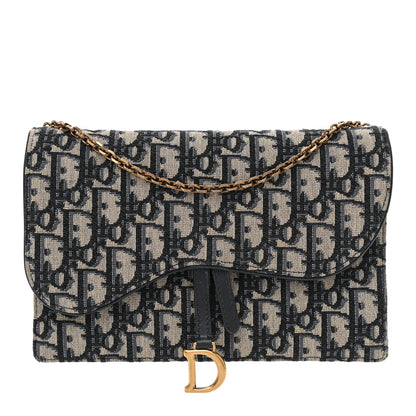 Christian Dior Oblique Saddle Chain Pouch Blue 1 of 8