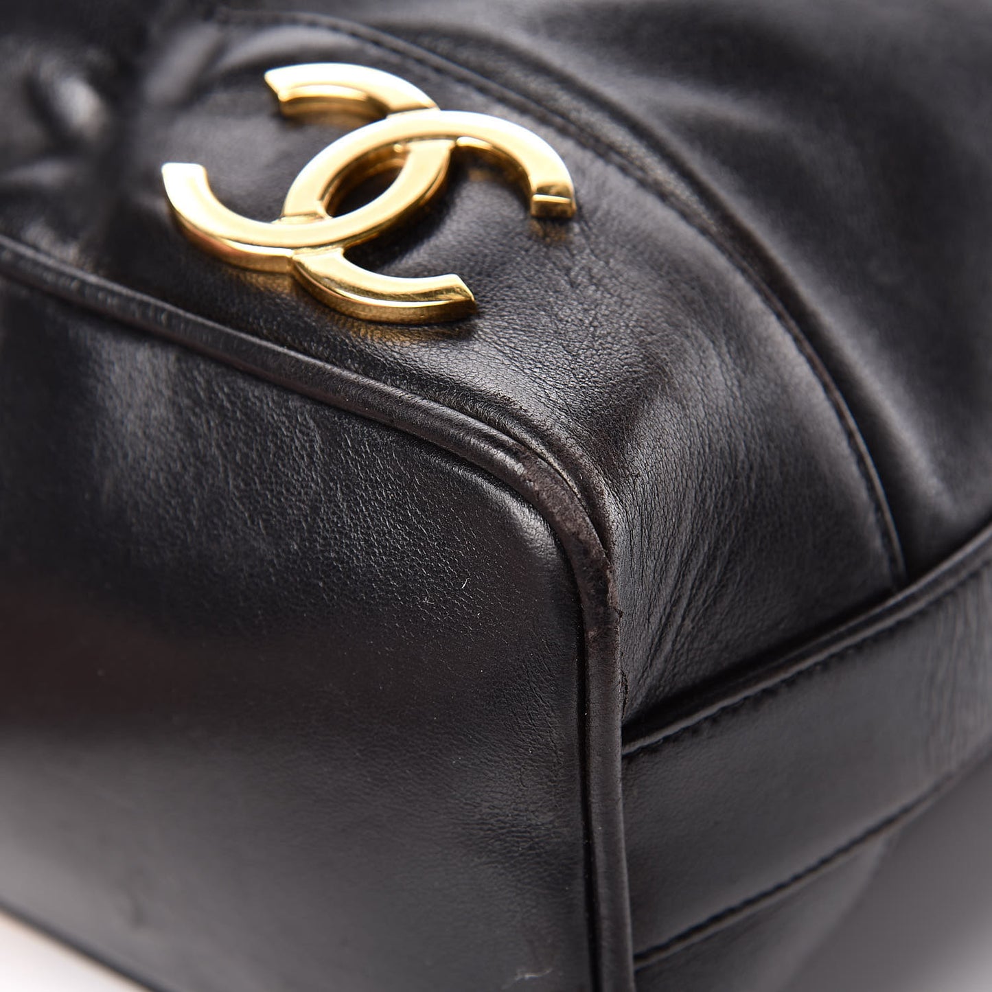Lambskin CC Drawstring Shoulder Bag Black
