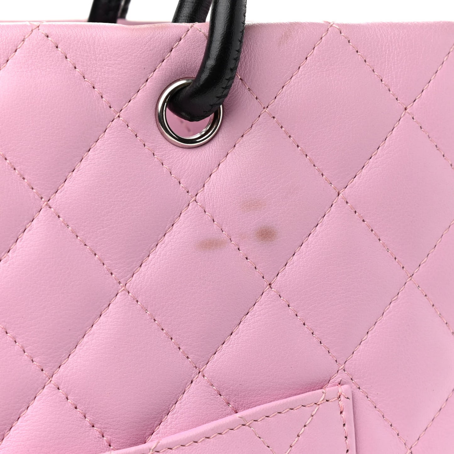 Calfskin Quilted Medium Cambon Tote Pink Black