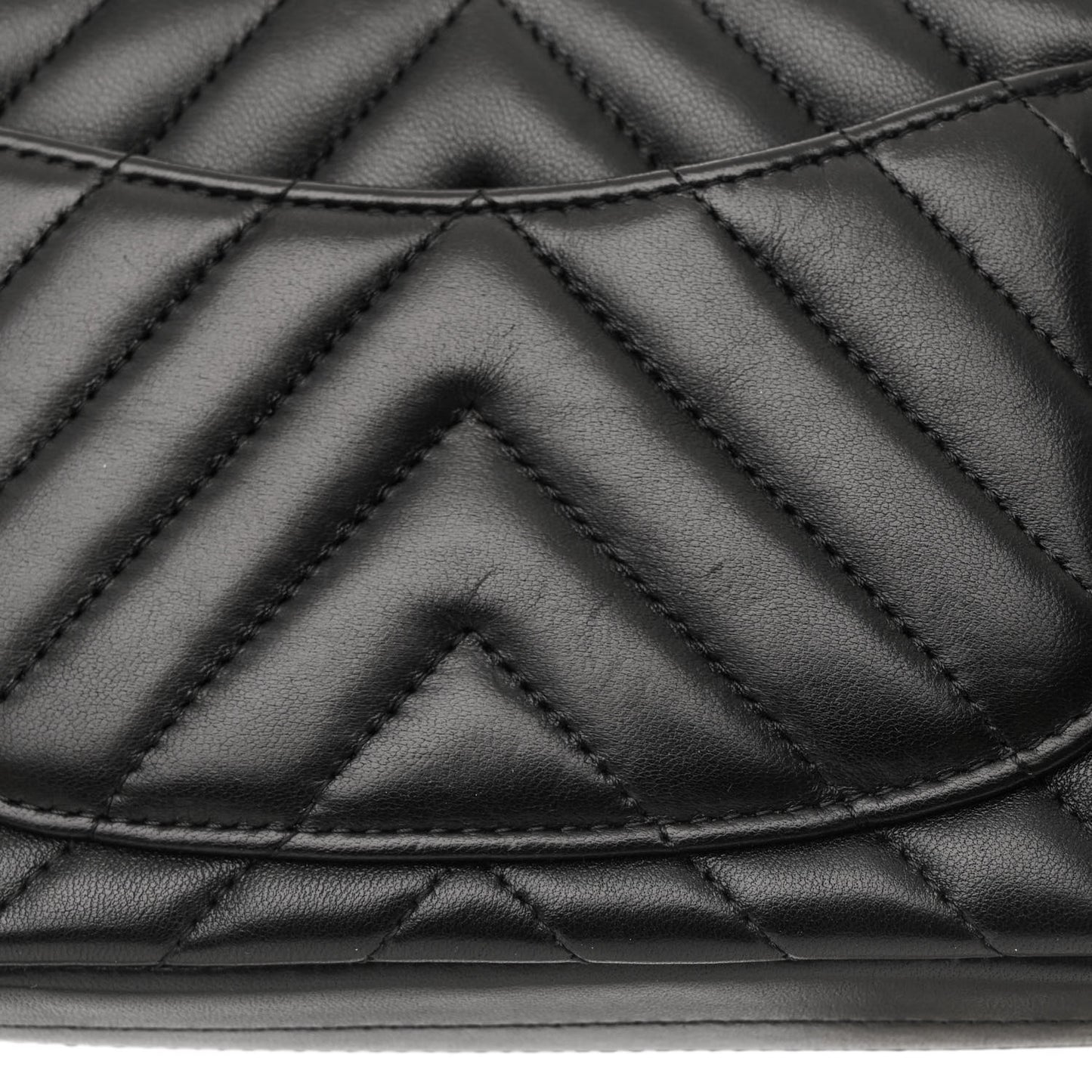Lambskin Chevron Quilted Mini Rectangular Flap Black