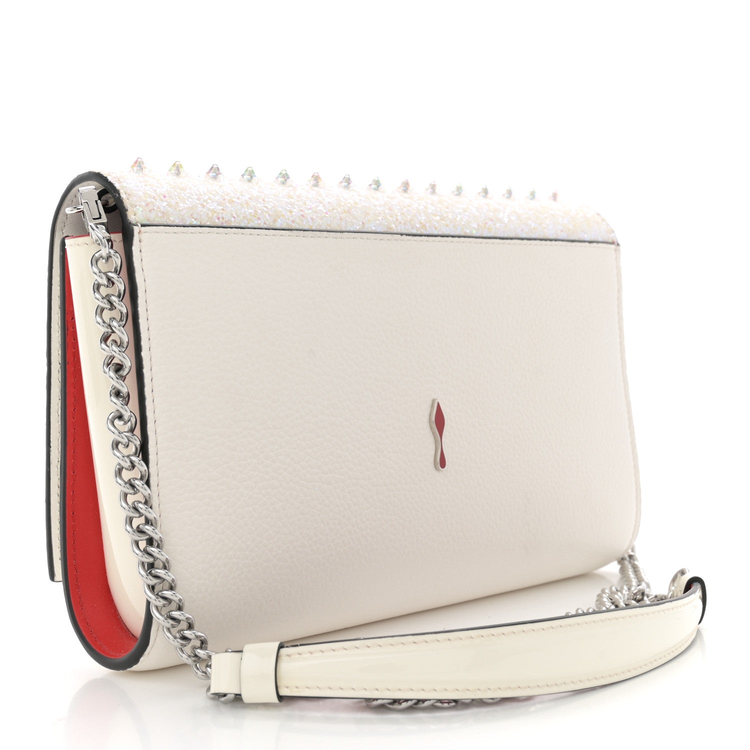 Christian Louboutin Calfskin Glitter Spikes Multimetal Paloma Clutch White 3 of 13